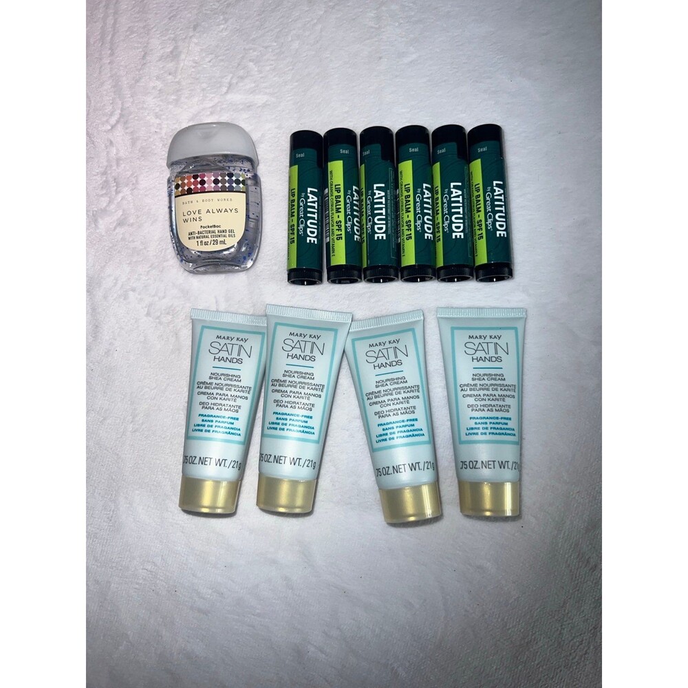 6 Great clips lip balm - new, 4 .75 Mary Kay satin hands, bath & body LOVE